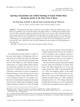 Spawning Characteristics and Artificial Hatching of Female Mottled Skate, Beringraja Pulchra in the West Coast of Korea