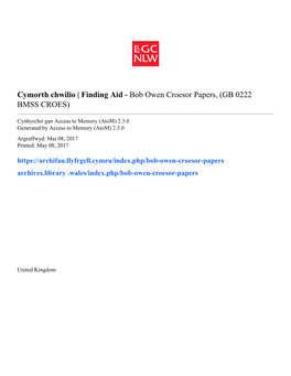 Bob Owen Croesor Papers, (GB 0222 BMSS CROES)