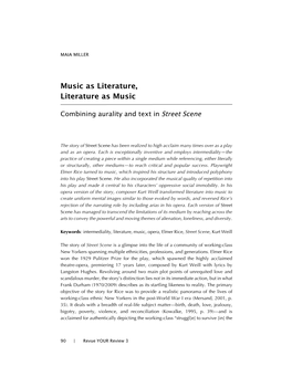 Music As Literature, Literature As Music