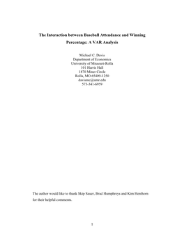 The Interaction Between Baseball Attendance and Winning Percentage: a VAR Analysis