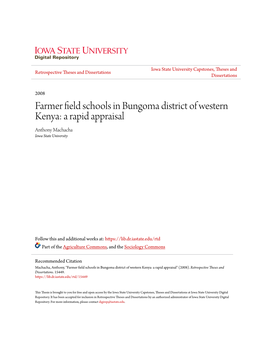 Farmer Field Schools in Bungoma District of Western Kenya: a Rapid Appraisal Anthony Machacha Iowa State University