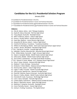 Candidates for the U.S. Presidential Scholars Program January 2018