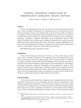 General Anesthesia Complicated by Perioperative Iatrogenic Splenic Rupture