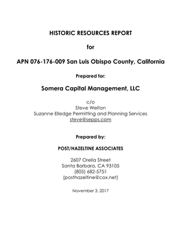 HISTORIC RESOURCES REPORT for APN 076-176-009 San Luis Obispo