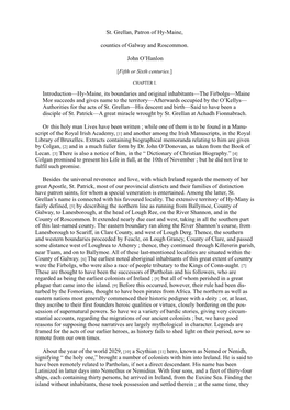St. Grellan, Patron of Hy-Maine, Counties of Galway and Roscommon. John O'hanlon Introduction—Hy-Maine, Its Boundaries and O