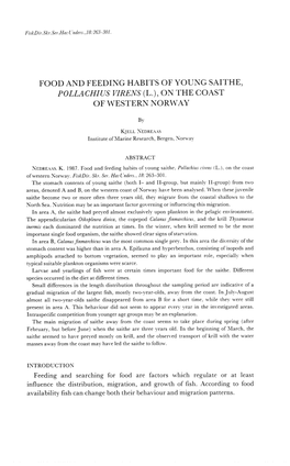 Food and Feeding Habits of Young Saithe, Pollachius Virens (L.),On the Coast of Western Norway