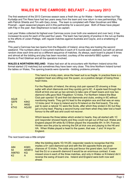 WALES in the CAMROSE: BELFAST – January 2013