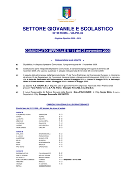 Settore Giovanile E Scolastico 00198 Roma – Via Po, 36