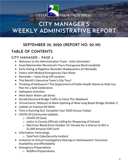 City Manager's Weekly Administrative Report