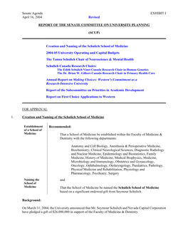 Senate Agenda EXHIBIT I April 16, 2004 Revised