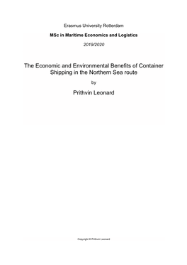 The Economic and Environmental Benefits of Container Shipping in the Northern Sea Route