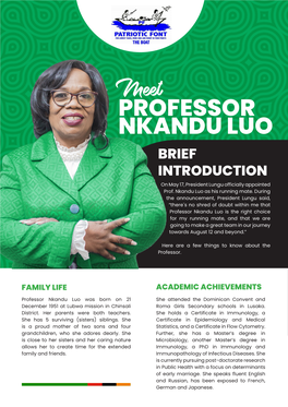 PROFESSOR NKANDU LUO BRIEF INTRODUCTION on May 17, President Lungu Officially Appointed Prof