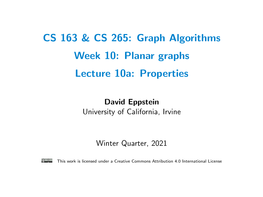 Planar Graphs Lecture 10A: Properties