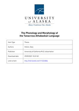 The Phonology and Morphology of the Tanacross Athabaskan Language
