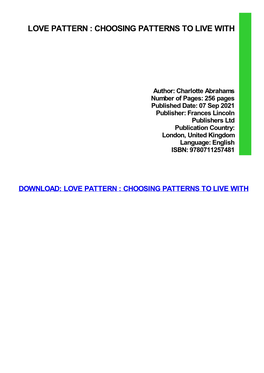 Love Pattern : Choosing Patterns to Live With