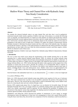 Shallow-Water Theory and Channel Flow with Hydraulic Jump: Non-Steady Consideration