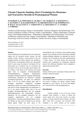 Chronic Cigarette Smoking Alters Circulating Sex Hormones and Neuroactive Steroids in Premenopausal Women