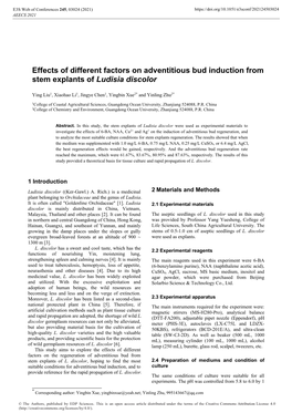 Effects of Different Factors on Adventitious Bud Induction from Stem Explants of Ludisia Discolor