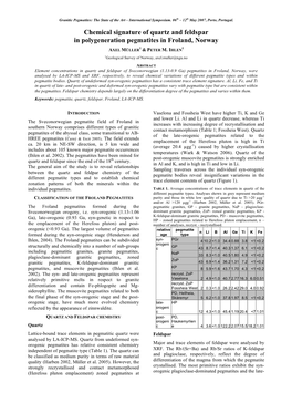 Chemical Signature of Quartz and Feldspar in Polygeneration Pegmatites in Froland, Norway 1 1 AXEL MÜLLER & PETER M