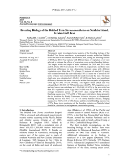 Breeding Biology of the Bridled Tern Sterna Anaethetus on Nakhilu Island, Persian Gulf, Iran Farhad H