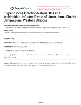 Trypanosome Infection Rate in Glossina