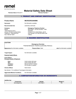 Material Safety Data Sheet Revision Date 25-Feb-2011 Revision Number 1