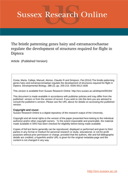 The Bristle Patterning Genes Hairy and Extramacrochaetae Regulate the Development of Structures Required for Flight in Diptera