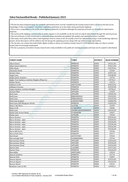 Eden Unclassified Roads - Published January 2021