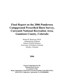 Final Report on the 2006 Ponderosa Campground Prescribed Burn Survey, Curecanti National Recreation Area, Gunnison County, Colorado