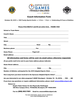 Coach/Teacher School Group Athlete Registration and Coaches Information