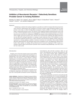 Inhibition of Neurotensin Receptor 1 Selectively Sensitizes Prostate Cancer to Ionizing Radiation