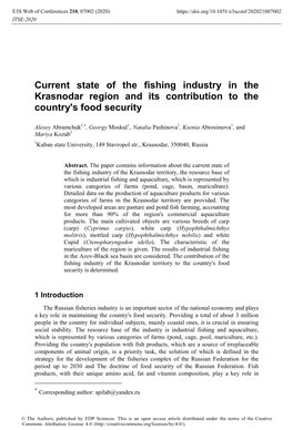Current State of the Fishing Industry in the Krasnodar Region and Its Contribution to the Country's Food Security
