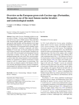 Overview on the European Green Crab Carcinus Spp. (Portunidae, Decapoda), One of the Most Famous Marine Invaders and Ecotoxicological Models