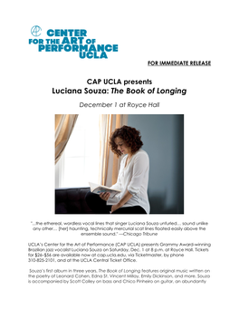 Luciana Souza: the Book of Longing ​ December 1 at Royce Hall