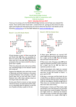 Commentary for the World Wide Bridge Contest Organized by The