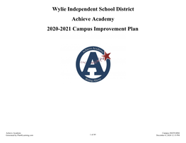 Wylie Independent School District Achieve Academy 2020-2021 Campus Improvement Plan