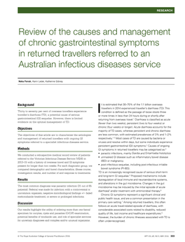 Review of the Causes and Management of Chronic Gastrointestinal Symptoms in Returned Travellers Referred to an Australian Infectious Diseases Service