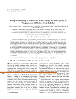 Geospatial Mapping of Antimalarial Plants Used by the Ethnic Groups of Anuppur District (Madhya Pradesh, India)