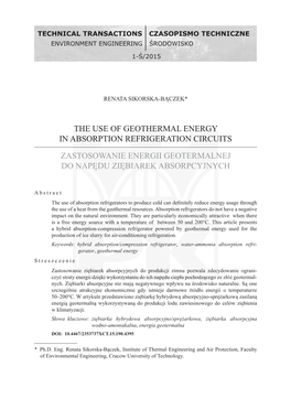 The Use of Geothermal Energy in Absorption Refrigeration Circuits