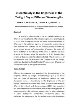 Discontinuity in the Brightness of the Twilight Sky at Different Wavelengths