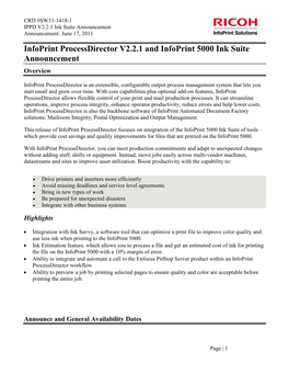 Infoprint Processdirector V2.2.1 and Infoprint 5000 Ink Suite Announcement Overview