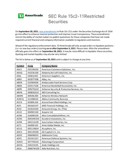 SEC Rule 15C2-11Restricted Securities
