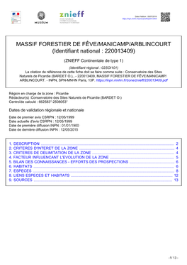 MASSIF FORESTIER DE FÊVE/MANICAMP/ARBLINCOURT (Identifiant National : 220013409)