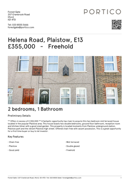 Helena Road, Plaistow, E13 £355000