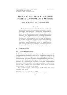 STANDARD and RETRIAL QUEUEING SYSTEMS: a COMPARATIVE ANALYSIS Jesús ARTALEJO and Gennadi FALIN 1 Introduction