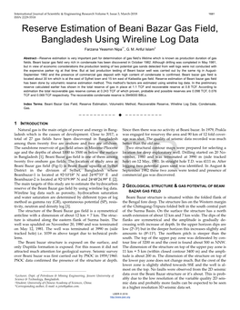 Reserve Estimation of Beani Bazar Gas Field, Bangladesh Using Wireline Log Data Farzana Yeasmin Nipa1*, G