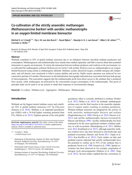 Co-Cultivation of the Strictly Anaerobic Methanogen Methanosarcina Barkeri with Aerobic Methanotrophs in an Oxygen-Limited Membrane Bioreactor