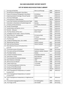 Elie and Earlsferry History Society List of Books Held In