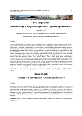 Nota Penyelidikan Melaka Sebagai