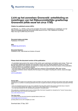 Licht Op Het Zonneleen Gronsveld: Ontwikkeling En Instellingen Van Het Rijksonmiddellijke Graafschap Gronsveld (Elfde Eeuw Tot Circa 1795)